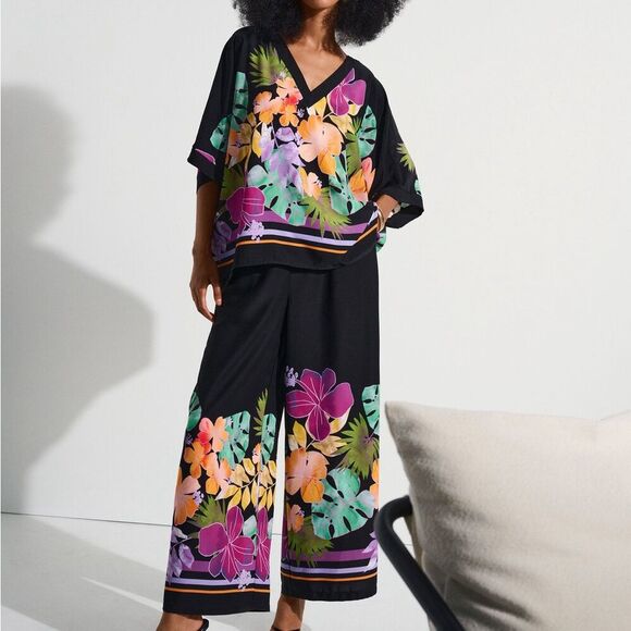 Joseph Ribkoff Black/Multi Floral Print Boxy Top Style 252218 Size XXL - Picture 7 of 7